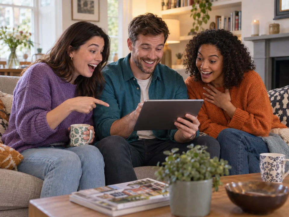 Friends enjoying a house-price guessing game together