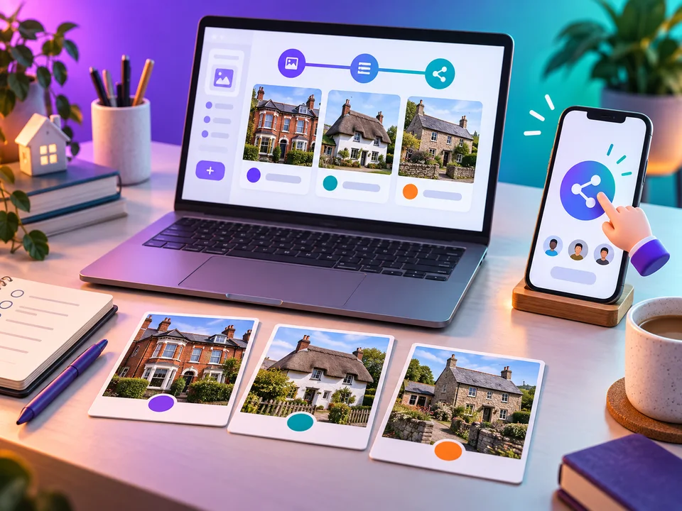 Illustration of property photos becoming a shareable guessing game